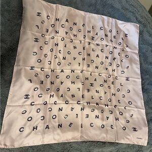 CHANEL Pink and Blue Logo Print Silk Scarf